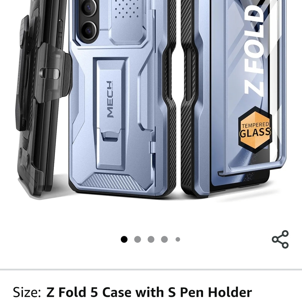 MEC Blue Z Fold 5 Case with S Pen Holder & Sturdy Belt Clip (detachable)